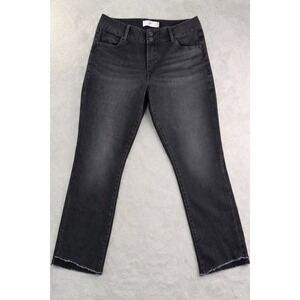 CAbi Hi Low Raw Hem Gray Denim Jeans Women's Size 8 High Rise Cropped Frayed